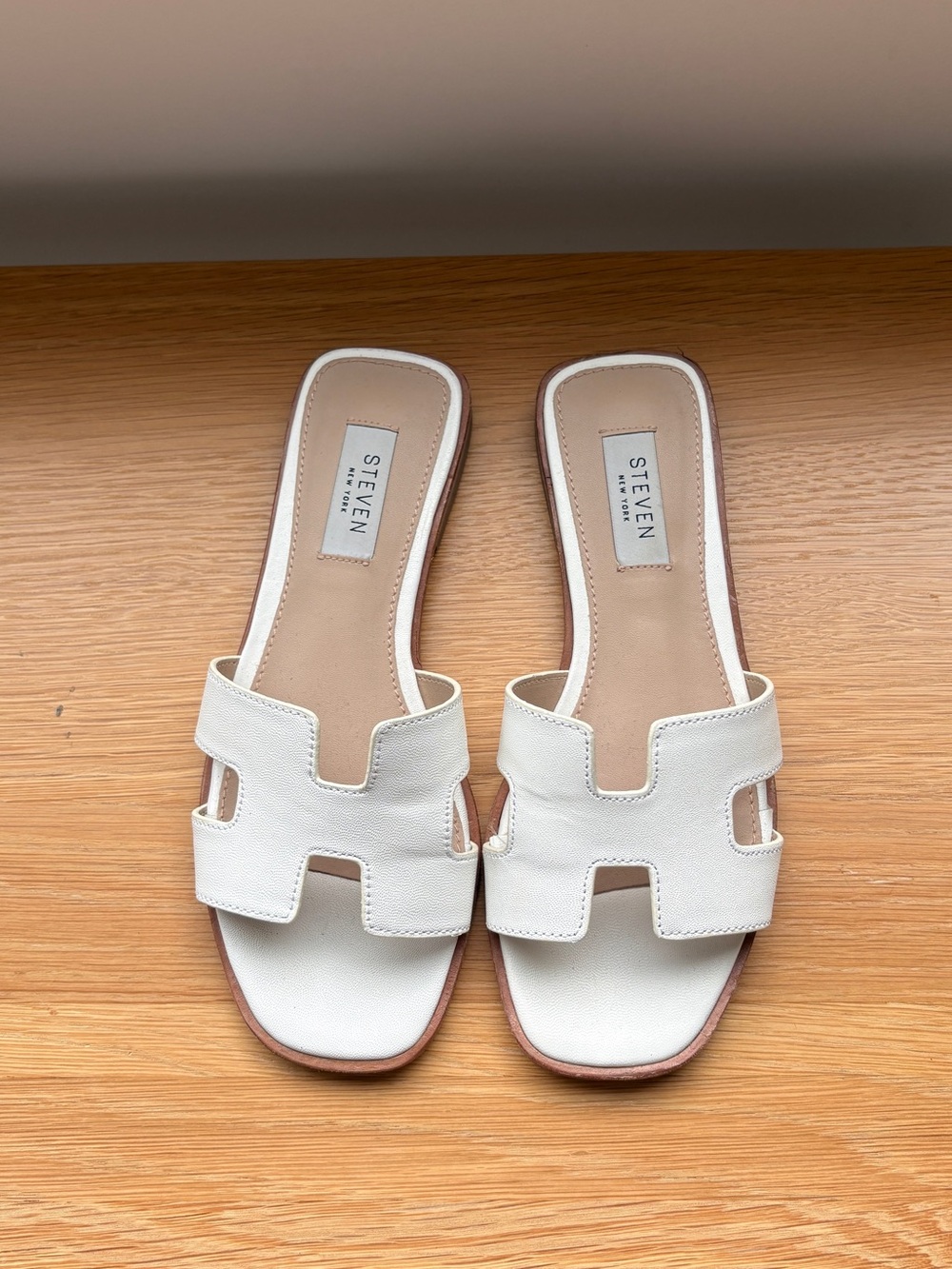 Steve Madden White Leather Slide Sandals